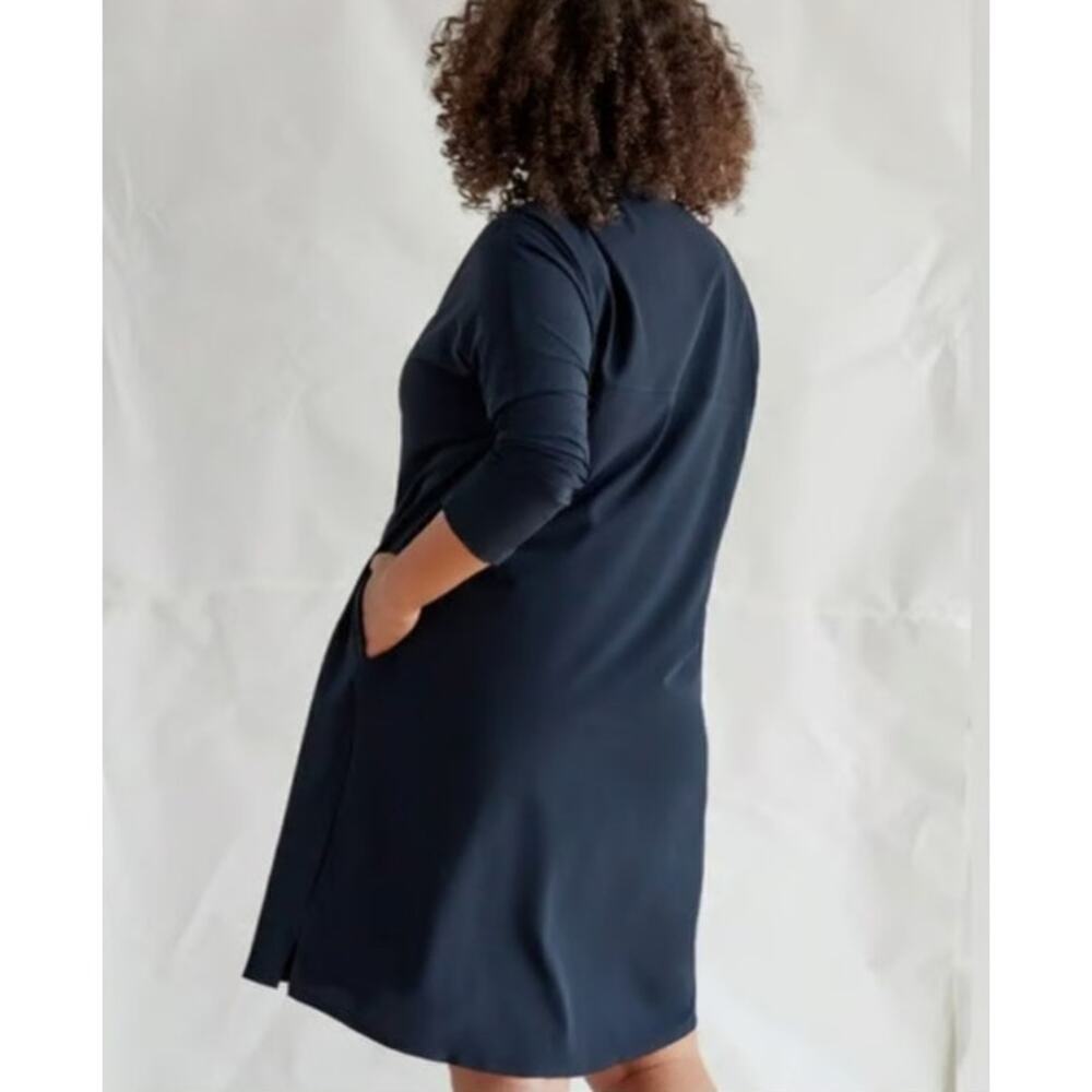 ADAY Something Borrowed Travel Nylon Blend Snap Front Midi Dress Navy Size M - Picture 9 of 9
